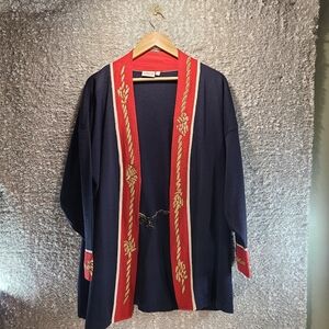 Jacques Vert Plus Cardigan Blue Red 2+ Acrylic Wool